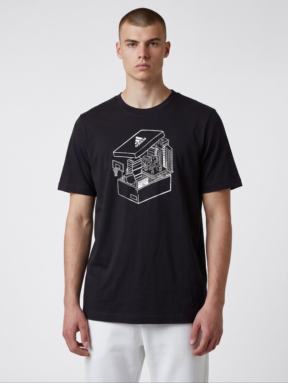 adidas Black Short Sleeve Tee with White Box Graphic